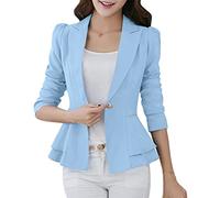 shownicer Damen Elegant Langarm Blazer Sakko Blazerjacke Einfarbig Slim Fit Revers Geschäft Büro Jacke Kurz Mantel Anzüge Bolero Mit Knopfleiste A Hellblau XL