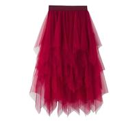 shownicer Damen Faltenrock Tüllrock Asymmetrisch Röcke Kurzer Skater Röcke Midirock Sommerrock A Weinrot L