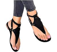 shownicer Damen Flip Flops Flache Sandalen Elegant Rom Sandalette Sommerschuhe Open Toe Römersandalen Schnallenriemen Sandalen Schwarz 39 EU