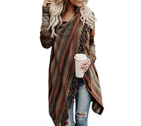 shownicer Damen Gestreift Gestrickter Poncho Jacke Winter Herbst Warm Elegant Langarm Fransen Quasten Lässig Asymmetrisch Stricken Schal Outdoor Knit Cape Wraps Orange 3XL