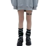 shownicer Damen Gothic Punk Gerippte Gestrickte Beinstulpen Harajuku Japanische Stulpen Studenten Mädchen Kawaii Häkeln Beinwärmer 80er Knee High Foot Cover Winter Beinwärmer A Grau Einheitsgröße