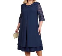 shownicer Damen Große Größe Chiffon Cocktailkleid Elegant Abendkleid für Hochzeit V-Ausschnitt Knielang A-Linie Sommer Kleid A Marine XXL