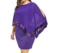 shownicer Damen Große Größen Chiffon Cape Bleistiftkleid Elegant Rundhals Cocktailkleid Abendkleid Bodycon Bleistift Festlich Kleider A Violett L