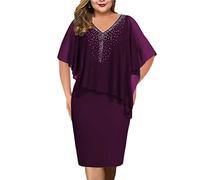 shownicer Damen Große Größen Chiffon Cape Bleistiftkleid Elegant Rundhals Cocktailkleid Abendkleid Bodycon Bleistift Festlich Kleider