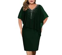 shownicer Damen Große Größen Chiffon Cape Bleistiftkleid Elegant Rundhals Cocktailkleid Abendkleid Bodycon Bleistift Festlich Kleider