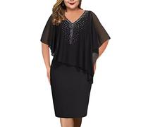 shownicer Damen Große Größen Chiffon Cape Bleistiftkleid Elegant Rundhals Cocktailkleid Abendkleid Bodycon Bleistift Festlich Kleider