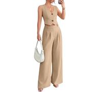 shownicer Damen Hosenanzug Elegant Business Anzug Ärmellos 2-teilig Set Zweiteiler Slim Fit Weste + Hosen Mode Formal Festlicher 2 Teiler