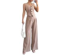 shownicer Damen Hosenanzug Elegant Business Anzug Ärmellos 2-teilig Set Zweiteiler Slim Fit Weste + Hosen Mode Formal Festlicher 2 Teiler