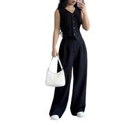 shownicer Damen Hosenanzug Elegant Business Anzug Ärmellos 2-teilig Set Zweiteiler Slim Fit Weste + Hosen Mode Formal Festlicher 2 Teiler