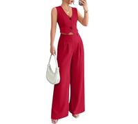 shownicer Damen Hosenanzug Elegant Business Anzug Ärmellos 2-teilig Set Zweiteiler Slim Fit Weste + Hosen Mode Formal Festlicher 2 Teiler