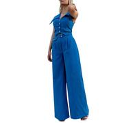 shownicer Damen Hosenanzug Elegant Business Anzug Blazer Hose 2-teilig Set Zweiteiler Slimfit Hosen + Weste Mode 2 Teiler Festlich Sportlich Streetwear Formal Festlicher Suit C Blau S