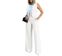 shownicer Damen Hosenanzug Elegant Business Anzug Blazer Hose 2-teilig Set Zweiteiler Slimfit Hosen + Weste Mode 2 Teiler Festlich Sportlich Streetwear Formal Festlicher Suit A Weiß XXL