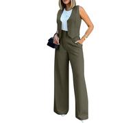 shownicer Damen Hosenanzug Elegant Business Anzug Blazer Hose 2-teilig Set Zweiteiler Slimfit Hosen + Weste Mode 2 Teiler Festlich Sportlich Streetwear Formal Festlicher Suit A Armeegrün XS