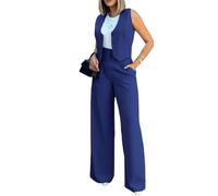 shownicer Damen Hosenanzug Elegant Business Anzug Blazer Hose 2-teilig Set Zweiteiler Slimfit Hosen + Weste Mode 2 Teiler Festlich Sportlich Streetwear Formal Festlicher Suit A Blau XS