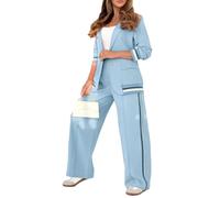 shownicer Damen Hosenanzug Elegant Business Anzug Set Hosenanzüge Blazer Hose 2-teilig Anzug Revers Büro Zweiteiler Slim Fit Streetwear Festlich Damenanzug A Hellblau XL