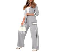 shownicer Damen Hosenanzug Elegant Business Anzug Set Hosenanzüge Blazer Hose 2-teilig Anzug Revers Büro Zweiteiler Slim Fit Streetwear Festlich Damenanzug A Hellgrau XL