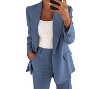 shownicer Damen Hosenanzug Elegant Business Anzug Set Revers Büro Blazer Hose 2-teilig Anzug Zweiteiler Slimfit Festlich Sportlich Streetwear A Blau XS
