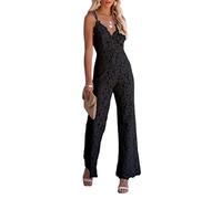 shownicer Damen Jumpsuit Elegant Ärmellos Hohe Taille Cocktail Party Festlich Overalls Hosenanzug Playsuit Lang Romper für Hochzeit B Schwarz S