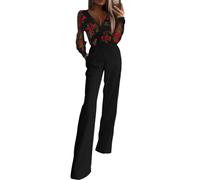 shownicer Damen Jumpsuit Elegant Sommer Ärmellos V-Ausschnitt Overall Weites Bein Romper Mit Taschen B Schwarz M