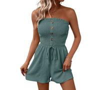 shownicer Damen Jumpsuit Sommer Lose V-Ausschnitt Spaghettiträger Kurz Jumpsuit A Blau M