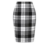 shownicer Damen Karierter Rock Winterrock Winter Rock A-Linie Bleistiftrock Wollrock Elegant Damenrock Bleistiftrock A Schwarz XXL