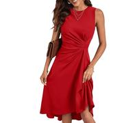 shownicer Damen Kleid Elegant Abendkleider Ärmellos Knielang Kleid A-Linie Kleid Hohe Taille Cocktailkleid Partykleid High Low Festliche Kleider A Rot M