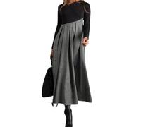 shownicer Damen Kleid Elegant Lange Kleid Langarm Rundhals Midikleid Hohe Taille A Linie Freizeitkleid Casual Herbstkleid Wollkleid für Herbst Winter A Grau S