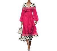 shownicer Damen Kleider Elegant Kleid Lang Blumendruck Musselin Kleid V Ausschnitt Wickelkleid Langarm Herbstkleid Vintage Midikleid A Orange1 XS