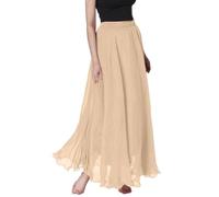 shownicer Damen Lang Rock Hohe Taille A Linie Chiffonrock Elegant Faltenrock Maxirock Casual Rüll Swing Tüllrock Vintage Sommer Röcke A Beige M