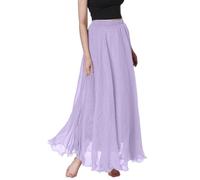 shownicer Damen Lang Rock Hohe Taille A Linie Chiffonrock Elegant Faltenrock Maxirock Casual Rüll Swing Tüllrock Vintage Sommer Röcke A Violett02 L