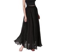 shownicer Damen Lang Rock Hohe Taille A Linie Chiffonrock Elegant Faltenrock Maxirock Casual Rüll Swing Tüllrock Vintage Sommer Röcke A Schwarz L