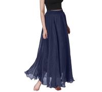 shownicer Damen Lang Rock Hohe Taille A Linie Chiffonrock Elegant Faltenrock Maxirock Casual Rüll Swing Tüllrock Vintage Sommer Röcke A Blau03 S