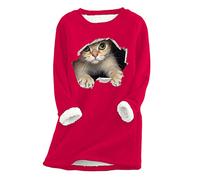 shownicer Damen Langarmshirt Lamm Kaschmir Winter Warme Pullover Sweatshirt Pulli Fleece Sweatshirt Langarm Shirts Oversize Bedrucktes Oberteil Shirts Tops E Rot S