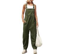 shownicer Damen Latzhose Sommer Baggy Jumpsuit Ärmelloser Overall Baumwolle Leinen Loose Bib Pants Einfarbig Arbeitshose Trägerhose Strampler Mit Taschen A Grün XS