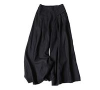 shownicer Damen Leichte Culotte Hose Sommer Hosenrock Ladies Weites Bein Hose Wide Leg Pants High Waisted mit Elastischem Bund A Schwarz XXL