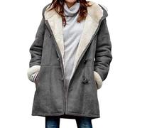 shownicer Damen Mantel Trenchcoat Wintermantel Winter Warm Dicker Outwear Parka Jacke Wollmantel mit Kapuze Taschen Vintage Oversize Coats Übergangs Lang Grau L