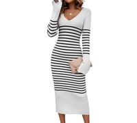 shownicer Damen Pullikleid Strickkleid Midi Kleider Freizeitkleid Lässig Herbst Winter Gestricktes Kleid Lang Pulloverkleid B Weiß XS