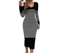 shownicer Damen Pullikleid Strickkleid Midi Kleider Freizeitkleid Lässig Herbst Winter Gestricktes Kleid Lang Pulloverkleid B Schwarz S