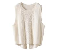 shownicer Damen Pullunder Basic Strickpullunder V-Ausschnitt Loose Fit Ärmellose Strickweste Strick Tank Top A Weiß M