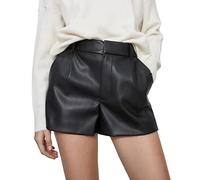 shownicer Damen Sexy Leder Shorts Hohe Taille PU Lederoptik Kurze Hose Casual Wide Leg Lederimitat Kunstlederhose Hotpants Für Frauen Teen Girls I Schwarz XS