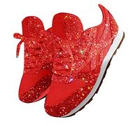 shownicer Damen Sneaker Pailletten Glitzer Flach Schuhe Freizeit Schnürer Sportschuhe Glänzende Schuhe Laufschuhe Sneaker