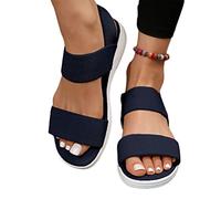 shownicer Damen Sommer Plateau Sandalen Elegant Bequeme Flach Backstrap Sandal Freizeit Sommerschuhe Strand Sandalen Treckingsandalen Stretch Fly Woven A Marine 42 EU