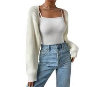 shownicer Damen Strickbolero Langarm Strickjacke Festlich Bolero Strick Cardigan Kurzer Open Front Shrug Top Schulterjacke Kurz A Weiß XS