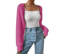 shownicer Damen Strickbolero Langarm Strickjacke Festlich Bolero Strick Cardigan Kurzer Open Front Shrug Top Schulterjacke Kurz A Rose Rot XL