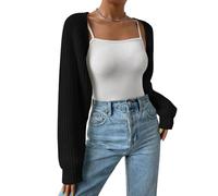 shownicer Damen Strickbolero Langarm Strickjacke Festlich Bolero Strick Cardigan Kurzer Open Front Shrug Top Schulterjacke Kurz A Schwarz XL