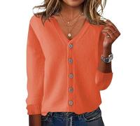 shownicer Damen Strickjacke Kurz Elegante Strick Cardigan Knopfleiste Open Front Sweater Einfarbig Locker Strickjacken Herbst Winter A Orange2 XXL