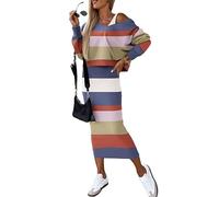 shownicer Damen Strickkleid Zweiteiliger Anzug Pullover Oberteil und Ärmelloses Midi Strickkleider Bodycon 2 Stück Set Winter Strick Kleid Pulloverkleid A Rot02 L