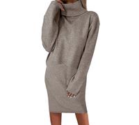shownicer Damen Strickkleid Zweiteiliger Anzug Rollkragen Winterkleid Langarm Pullover und Maxi Strickrock Bodycon 2 Stück Set Sweater Midikleid Pullikleid Gestrickt Kleid Set D Khaki XL