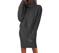 shownicer Damen Strickkleid Zweiteiliger Anzug Rollkragen Winterkleid Langarm Pullover und Maxi Strickrock Bodycon 2 Stück Set Sweater Midikleid Pullikleid Gestrickt Kleid Set D Grau XL