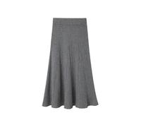 shownicer Damen Strickrock Elastische Hohe Taille Stretch Faltenröcke Casual Lose Strickrock Langer Freizeitrock Einfarbig Knit Midirock Winterrock A Grau XL